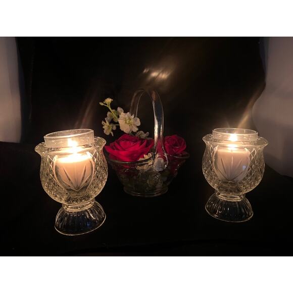 Fostoria Tulip Clear Fire Candle Holders -set of 2 - Picture 3 of 12